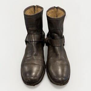 Frye Leather Harness Ankle Boot Beige Moto Biker Size 7.5